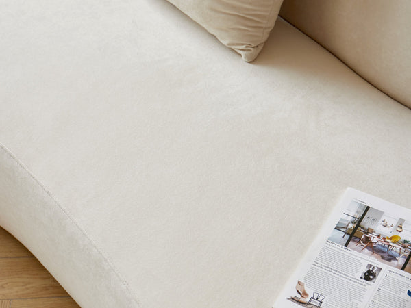 English Elm 132" Curved Sofa with Velvet Upholstery, Luxurious 6-Seater Half Moon Design for Modern Spaces Ivory B2735S00028