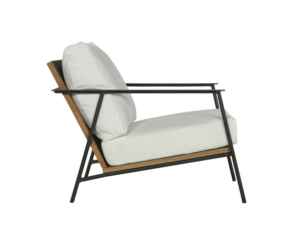 Sunpan Milan Armchair - Modern Outdoor Lounge Chair with Teak Wood, Weather-Resistant Fabric & Black Frame