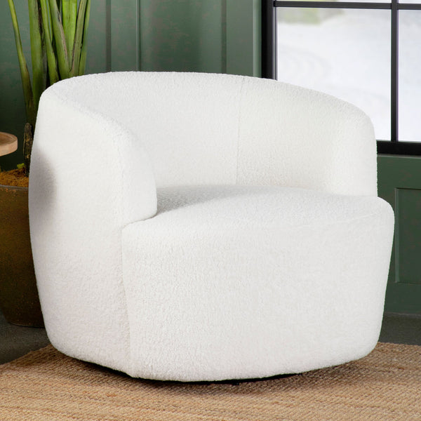 English Elm Denae Natural Upholstered Swivel Chair — Ivory Faux Sheepskin Accent Seat, Curvy 360° Swivel Comfort B062P351429