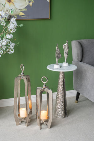 English Elm 3x2.5x11" Abstract Aluminum Figurine on White Marble Base, Silver Finish Modern Minimalist Decor W2078P314964