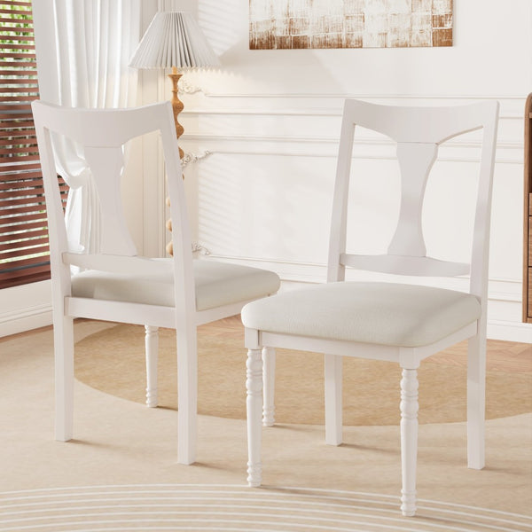 English Elm 7-piece Oak Veneer Extendable Dining Set with 6 Upholstered Chairs for Farmhouse Kitchens Natural+White N752S100030K