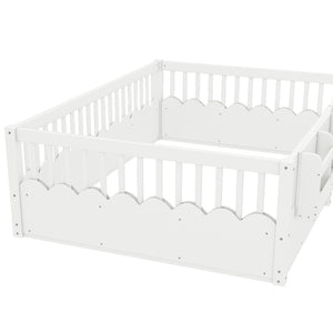 English Elm Twin Low Profile Kids Floor Bed Pine Wood Frame with Safety Rail and Built in Bookshelf White W1580P373138