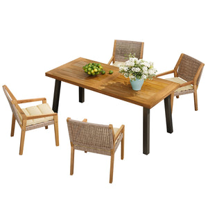 English Elm Christopher Knight Home® - Outdoor Dining Set – Premium Acacia Wood Table & Stylish Wicker Chairs With Cushions For Al Fresco Fun N770P272397G004_57192.00