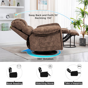 English Elm Swivel Recliner Chair with 8-Point Massage, Lumbar Heat, 360° Swivel, Rocking, USB & Cup Holders Brown W1403P172917