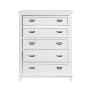 English Elm Gray Lacquer Five Drawer Vertical Dresser with Nickel Pulls for Modern Bedroom Storage White B011P463884