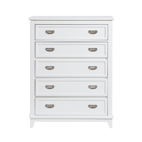 English Elm Gray Lacquer Five Drawer Vertical Dresser with Nickel Pulls for Modern Bedroom Storage White B011P463884
