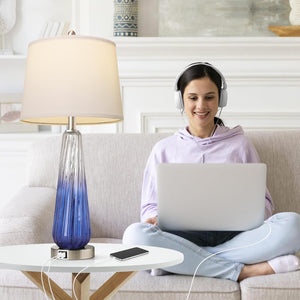 English Elm Table Lamps Set of 2 Purple Glass with Touch Control, 3-Level Dimmable Nightstand Lamps, USB A+C_ports W3355P337837