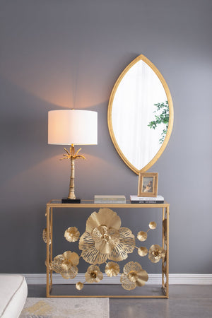 English Elm 23.7x42.8" Gold Frame Decorative Mirror with Elegant Curves for Foyer, Bedroom, Bathroom Accent Decor W2078P399176