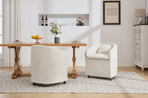 English Elm 059-Set Chenille Fabric Dining Armchair with Ergonomic Back Cushion, 360° Swivel & Smooth Wheels, Upholstered Comfort for Indoor Spaces Beige W527P242555