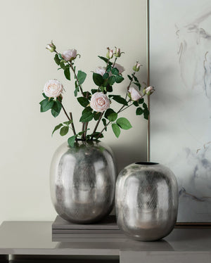 English Elm 12.5x12.5x15" Aluminum Vase Silver Streaks - Large Lightweight Metallic Round Decorative Accent for Mantel Tableshelves W2078P316668