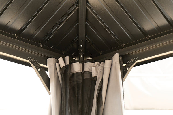English Elm 10*10FT Aluminum Patio Gazebo with Galvanized Steel Hardtop, Double-Tier Ventilated Roof, Weatherproof Black W765S00015