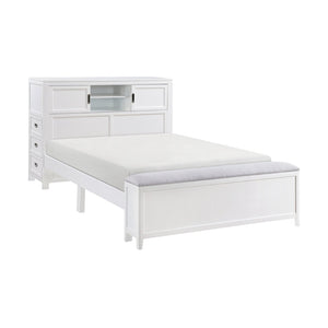 English Elm Gray Full Platform Bed with Bookcase Headboard Fold Out Desk Drawers and Footboard Bench White B011S02326