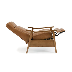 English Elm Asher Wood Arm Push Back Recliner - Cozy Saddle Brown Faux Leather For Stylish Living Room Comfort B050P322581