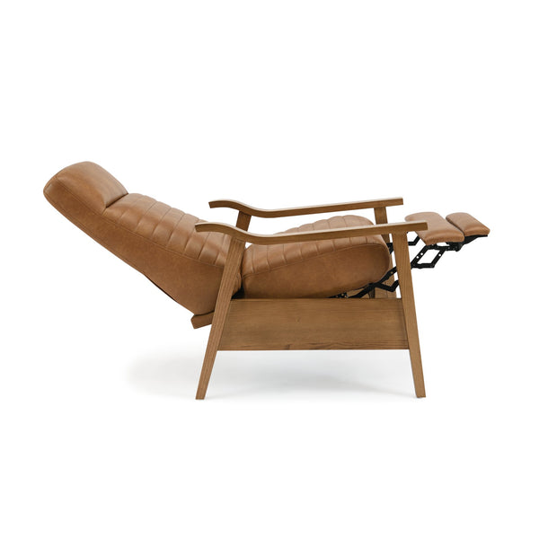English Elm Asher Wood Arm Push Back Recliner - Cozy Saddle Brown Faux Leather For Stylish Living Room Comfort B050P322581