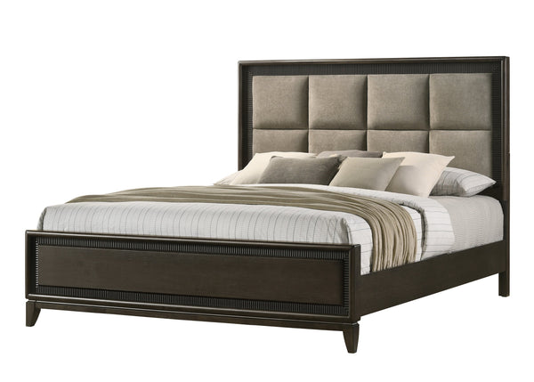 English Elm 1pc Elegant Queen Panel Bed Upholstered Headboard with Solid Wood Legs, Modern Luxe Bedroom Centerpiece Brown 86 L x 11 W x 7 H B011S01224