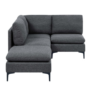 English Elm Linen Upholstered Modular Sectional Sofa with Black Metal Legs for Modern Living Dark Gray B2748S00106