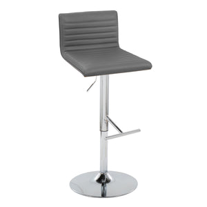 English Elm Mason Contemporary Adjustable Barstool Set Of 2 - Chrome, Walnut, Grey Faux Leather, Swivel Comfort B202S00976