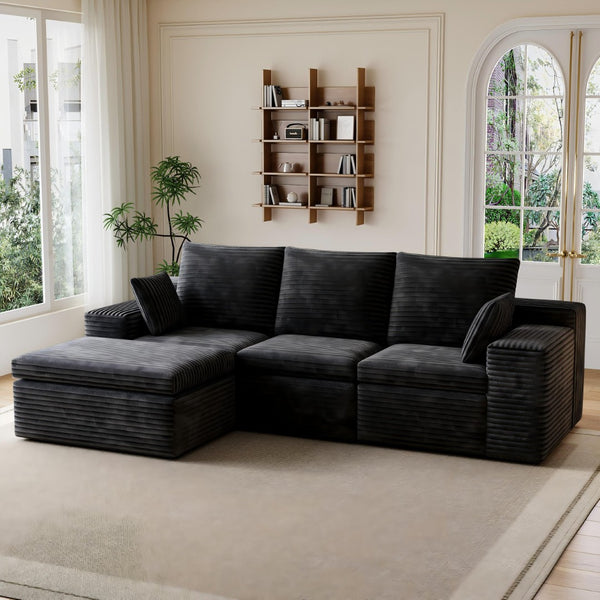 English Elm U Shape Modular Sectional Sofa - Stylish Corduroy Sleeper Couch For Small Spaces, No Assembly Needed W1825S00024-GIGA