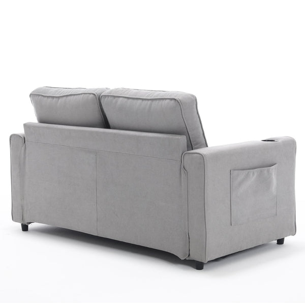 English Elm {VIDEO 3-in-1 Upholstered Futon Sofa Bed Convertible Loveseat with Tufted Back, Cup Holders & Side Pockets Light Gray W2325P183182