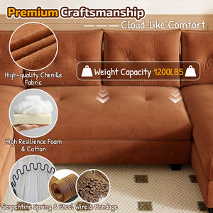 English Elm 104.7" U-Shaped Sleeper Sofa with Pull-Out Bed, Convertible Modular Sectional with Chaise, USB Ports, Chenille Upholstery Orange W1885S00213