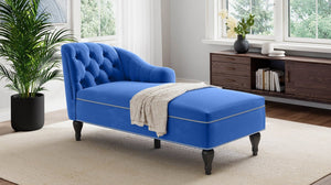 English Elm 58'' Velvet Chaise Lounge Tufted Right Arm Sleeper with Nailhead Trim Turned Wood Legs N723P431292C