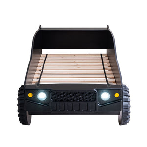 English Elm Modern Jeep Twin Bed with Led Headlights Gloss Black Mdf Frame for Kids Rooms B2741S00915
