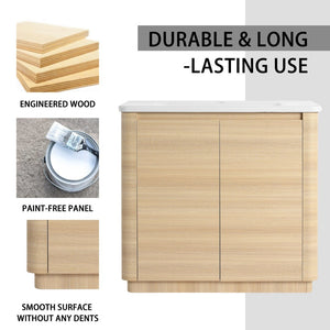 English Elm 36'' Freestanding Bathroom Vanity Plywood Cabinet Ceramic Sink Soft Close Doors W999P351893
