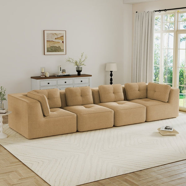 English Elm Modern Corduroy Tufted Modular Sectional with Deep Seating and Anti-slip Base Camel W714S01786