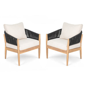 English Elm Christopher Knight Home® - Verona Outdoor Club Chairs Set Of 2 - Stylish Acacia Wood, Beige Cushions & Black Rope Accents N775P309256B