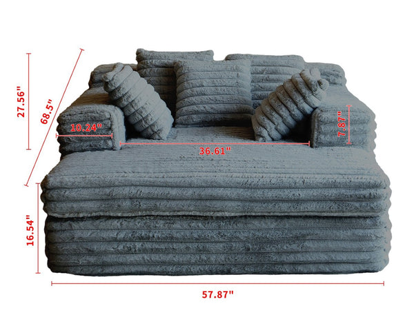 English Elm Chaise Lounge Corduroy Sleeper Chair with Armrests and Pillows for Living Room W3191P278031