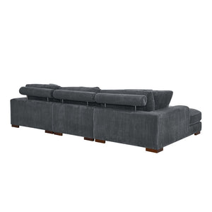 English Elm Large Corduroy Double Chaise Sectional Sofa with Lumbar Support for Spacious Living Rooms Dark Gray B2748S00014