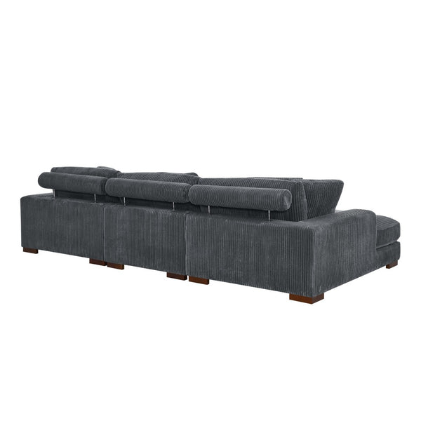 English Elm Large Corduroy Double Chaise Sectional Sofa with Lumbar Support for Spacious Living Rooms Dark Gray B2748S00014