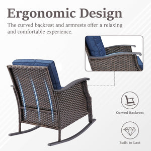 English Elm Outdoor Pe Rattan Gliding Patio Chair Set Handwoven Steel Frame with Plush Cushions Blue T3773S00018