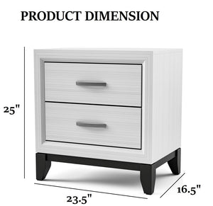 English Elm Contemporary Glam Nightstand Glossy White Lacquer Chrome Legs Dovetail Drawer Bedroom White B2741P435309