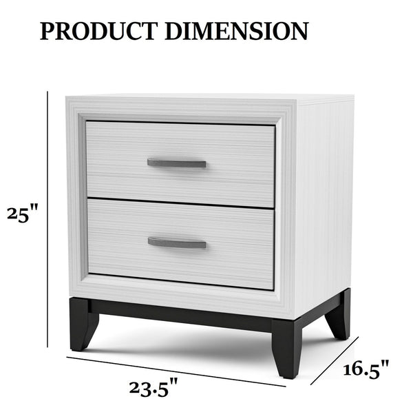English Elm Contemporary Glam Nightstand Glossy White Lacquer Chrome Legs Dovetail Drawer Bedroom White B2741P435309