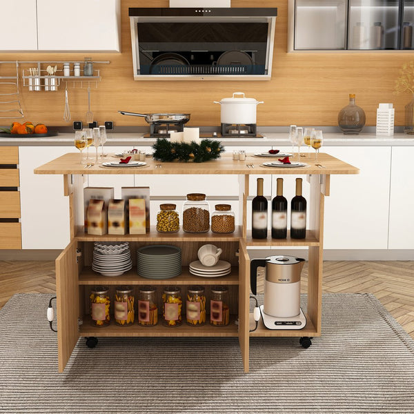 English Elm Multi-Functional Folding Table with Wheels and Hidden Shelves, 47" Space-Saving Desk for Small Rooms Walnut W2700P342542
