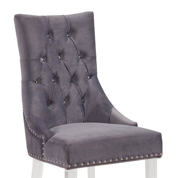 English Elm Wylor Tufted Gray Velvet Dining Chair with Acrylic Legs, Diamond Stitching, Nail Accents, Plush Comfort B2736P354308