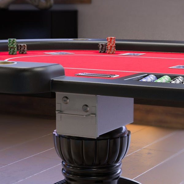 English Elm 96" Oval Poker Table Seats 10 with Waterproof Felt Padded Rail and Dealer Station Red W2748S00030