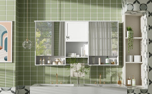 English Elm 55 Inch Wall Mount Medicine Cabinet Dual Mirrored Doors Soft Close Bathroom Vanity Storage N710P401336K