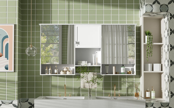 English Elm 55 Inch Wall Mount Medicine Cabinet Dual Mirrored Doors Soft Close Bathroom Vanity Storage N710P401336K