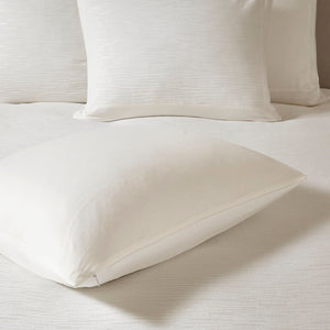 JLA Home N Natori - Cotton yarn-dyed 3-piece duvet cover set with textured cottage weave, button closures, easy care White NS12-3246