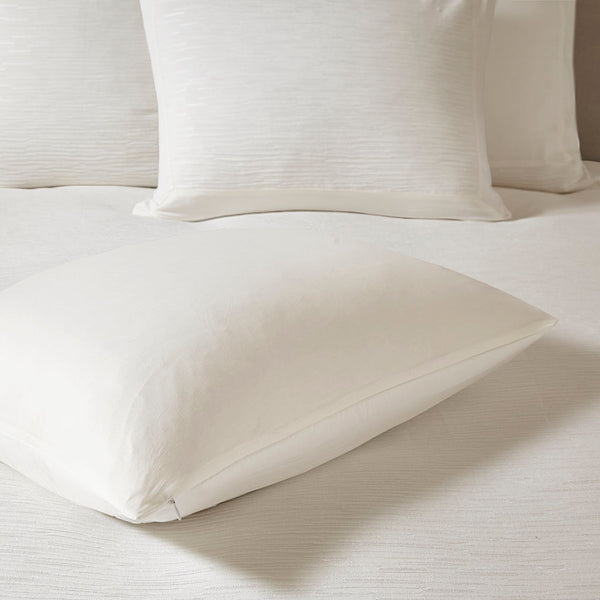 JLA Home N Natori - Cotton yarn-dyed 3-piece duvet cover set with textured cottage weave, button closures, easy care White NS12-3246