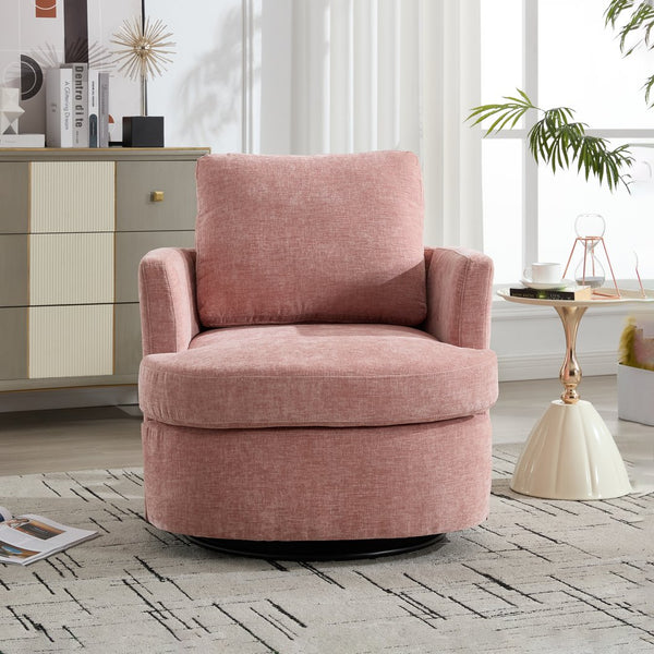 English Elm swivel Chenille Upholstered Office Chair with Metal Turntable, Breathable Durable Wood Frame for Comfort and Style Pink W2120P322756