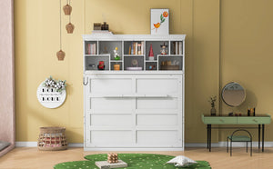 English Elm Queen Murphy Wall Bed Cabinet with Integrated Shelves Usb Charging Space Saving Design White LP006668AAK-1