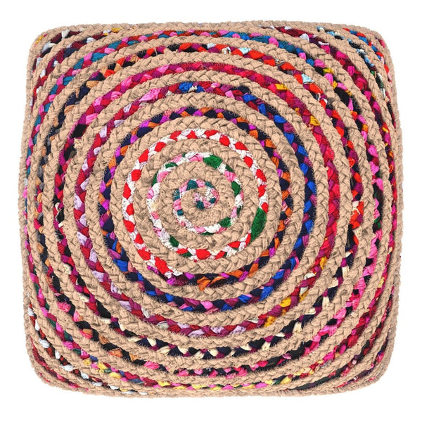 English Elm Margo Handcrafted Jute Cotton Braided Square Pouf Bohemian Footrest for Living Rooms B136P427594