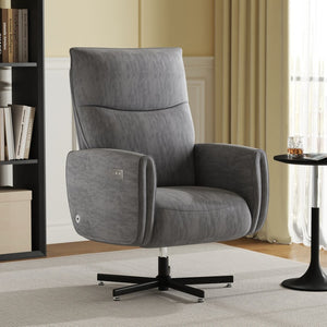 English Elm Power Swivel Velvet Recliner with Usb Charging for Living Room or Home Office Grey W3568P431987