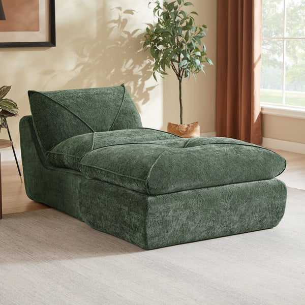 English Elm Modern Chenille Modular Sofa with Built-in Foot Pedals for Comfortable Living Rooms Green W3396P463872