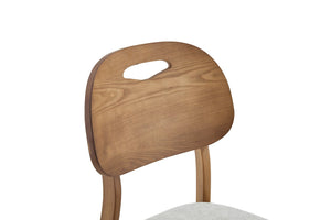 English Elm 2 Solid Walnut Toned Wood Dining Chairs Gray Fabric Seat Hollowed Backrest Modern W1151P455538