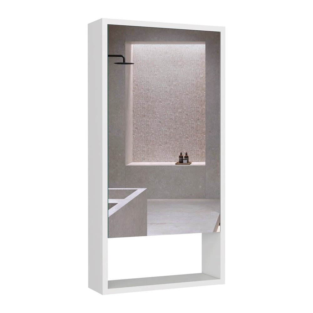 English Elm Medicine 35H" Sleek White Single-Door Cabinet With Large Mirror & Adjustable Shelves For Storage B097133128