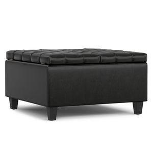 English Elm Harrison Square Lift-top Storage Ottoman in Vegan Leather for Compact Living Rooms Black B136P254716